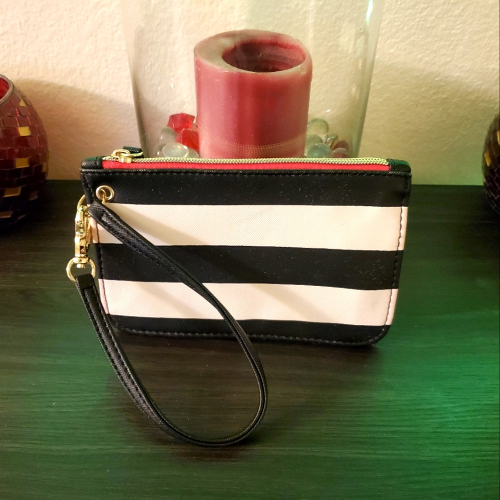 Betsey Johnson Black and White Striped Wristlet